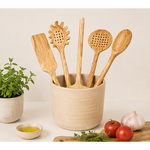 Lot de 5 ustensiles de cuisine modernes en bois naturel, cuillères de cuisson anti-rayures avec logo personnalisé pour la vente en gros - Product Image 2