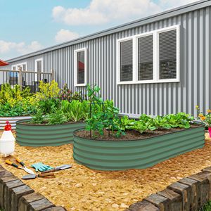 Set di Aiuole Rialzate Verdi 7FT X 3FT X 1FT con 2 Pali Metallici per Piante, Accessori da Giardinaggio - Product Image 2