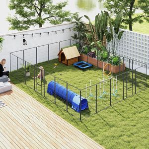 "Box per cani con chiusura a chiave per interni esterni con 24 pannelli 44.5" H recinzione per esercizi per animali domestici a forma di fai da te nera #### cancelli e penne per animali domestici" - Product Image 2