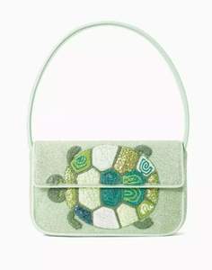 Sac à bandoulière en verre vert perlé avec motif tortue, sac à rabat pour femme, pochette de soirée, broderie de perles - Product Image 2