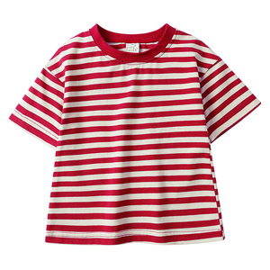 Camiseta de Moda para Bebé, Camiseta de Manga Corta para Niños Pequeños, Camisetas a Rayas de Colores para Niños y Niñas, Camisetas Casuales con Cuello Redondo y Corte Holgado - Product Image 2