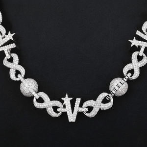 Cadena Cubana de Lujo con Diseño de Estrellas y Bolas, Estilo Hip Hop, Chapada en Oro Blanco de 14K con Diamantes Cultivados en Laboratorio, Collar de Moda Audaz para Hombre - Product Image 2