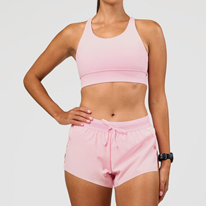High Waist Pink Elastic Waist Shorts Solid Color Breathable Spandex Quick Dry <b>Mesh</b> 220g Women's Workout <b>Gym</b> Wear - Product Image 4