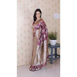 Sari de Seda Suave Rosa Coral Banarasi Jaal Meenakari Zari Tejido a Mano con Elegante Diseño Indio de Elite Weaves 650g - Product Image 2