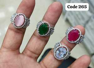 Luxury White Rhodium Plated Oval <b>Cat</b> Eye Stone Halo <b>Ring</b> | Adjustable AAA Cubic Zirconia Cocktail Statement <b>Ring</b> for Women - Product Image 2