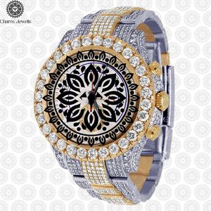 Montre de luxe pour homme Charm Jewels en acier inoxydable 40 mm, chronographe mécanique analogique, lunette sertie de diamants, date automatique, résistante à l'eau 10 ATM - Product Image 2