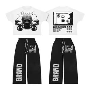 Conjunto de dos piezas de ropa urbana para hombre con diseños personalizados, de alta calidad, lavado ácido, 100% algodón, corte holgado, camiseta gráfica corta y pantalón con diseño frontal. - Product Image 2