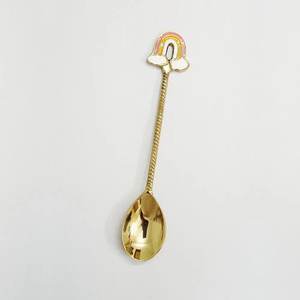 Cucharas de latón chapadas en oro de alta demanda con mango de concha marina para bodas, cucharas de mesa para cenas, en oferta. - Product Image 2