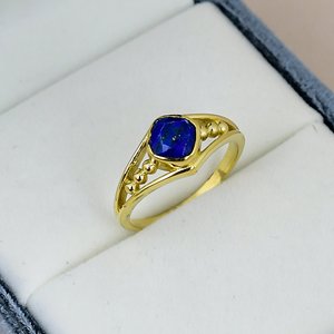 Bezel Setting Lapis Lazuli <b>Ring</b> Solid 925 Sterling <b>Silver</b> Yellow Gold Plated Split <b>Band</b> Gemstone <b>Ring</b> For Women Anniversary - Product Image 2