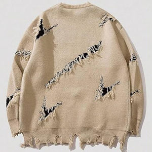 <b>Men's</b> Ripped Knitted Pullover Sweater Solid Color <b>Long</b> Sleeve Crew Neck Winter Front Logo Polyester/Cotton Slight Stretch - Product Image 2