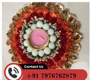 Circular Floral <b>Candle</b> Stand with <b>Pink</b> White Roses and Gold Center Handmade for Weddings - Product Image 6