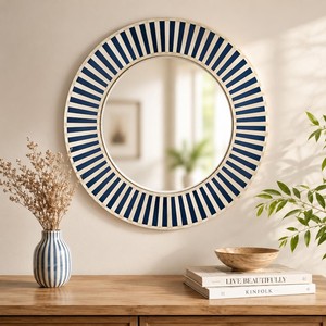 Floral Inlay Large Elegant Bohemian Handmade Eco-Friendly Durable Wall Mirror Floral Pattern for Bathroom Use Living Room Decor - Product Image 5
