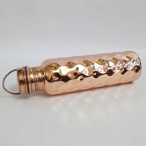<b>Copper</b> Water <b>Bottle</b> Hammered Finish Portable Travel Drinkware Modern Design With Lid - Product Image 1