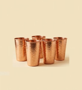 Pure Copper Hammered Tumbler Set 100% Handcrafted Food-Grade Metal Cups For Ayurvedic Health Benefits Luxury <b>Drinkware</b> For Home - Product Image 1