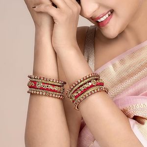 Gold Plated Handmade Faux Kundan Studded Silk Thread Ethnic Bangles Jewellery for Women Fashion Bangles For Girls Festive - Product Image 2