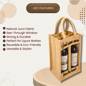 Premium Fashion Jute Wine <b>Bottle</b> <b>Gift</b> <b>Bag</b> with Clear PVC Window Reusable Eco Friendly Carrier for <b>Gift</b> Packaging Retail - Product Image 3