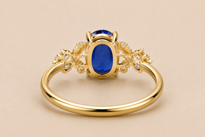 Anillo de Oro 10K/14K/18K o Plata 925/935 con Zafiro Ovalado y Diseño Floral Inspirado en la Naturaleza, Engaste de Garra, Chapado en Rodio, Listo para Boda - Product Image 4