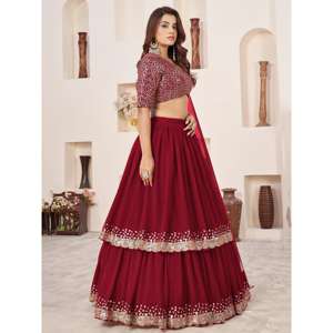Beautiful <b>Red</b> Sequins Georgette Engagement Wear <b>Lehenga</b> Choli for <b>Wedding</b> Apparel - Product Image 6