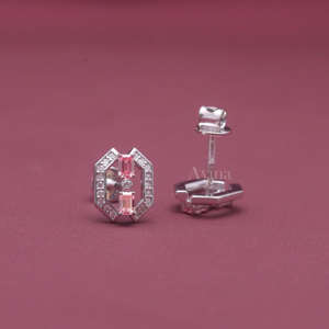 Pendientes de Diamante Cultivado en Laboratorio con Certificación IGI, Corte Esmeralda Rosa, Diseño Geométrico Hexagonal, en Oro Blanco/Rosa y Amarillo de 9K - Product Image 2