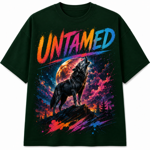 Untamed Wolf Printed Front <b>Men's</b> Black T-Shirt Long Sleeve O-Neck Loose Fit Casual 100% Cotton Jersey Breathable <b>Animal</b> Print - Product Image 1