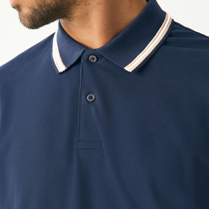 Chemise Homme Bleu Marine à Manches Courtes en Piqué de Nylon Coupe Droite Style Décontracté Boutonnée Tricotée Respirante Unie Brodé - Product Image 4
