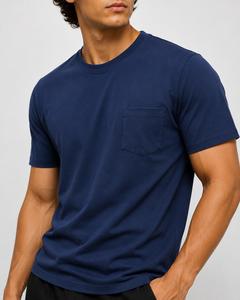 T-shirt décontracté pour homme, coupe classique, col rond, manches courtes, couleur unie, poche poitrine, tissu jersey polyester/coton, séchage rapide - Product Image 5