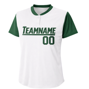 Uniforme de Softbol Personalizado con Sublimación Completa, Color Blanco y Verde, Cuello con Botones, Diseño Atlético con Número en la Espalda - Product Image 2