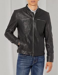 Veste en cuir pour homme, fabrication directe usine, personnalisation de la marque, col montant, logo frontal, coupe moderne, style Cafe Racer, vêtement d'hiver, marques privées - Product Image 6