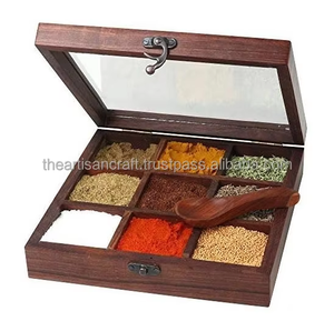 Boîte à épices en bois artisanale, récipient de rangement pour épices, organisateur de cuisine traditionnel avec couvercle - Product Image 6