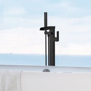 Rubinetto Termostatico per Vasca da Bagno Freestanding con Cascata e Doccetta, in Ottone Nero, Montaggio a Pavimento - Product Image 5