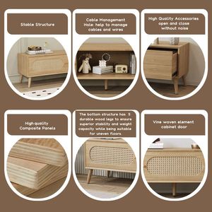 Mueble de TV Moderno Estilo Boho para Televisores de hasta 80'', Centro de Entretenimiento de Madera Sólida con Patas de Madera Sólida, Mueble para TV Livi - Product Image 2