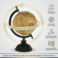 Globe de bureau exécutif en aluminium et plastique avec carte du monde détaillée |   Globe éducatif pour bureau, table d'étude et décoration intérieure