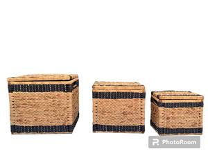 Eco-Friendly Set of 3 Purple Handwoven Seagrass & Water Hyacinth Storage <b>Baskets</b> - Product Image 3