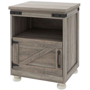 Tavolino Laterale Moderno in Stile Fattoria Grigio con Vano Portaoggetti e Ripiano Aperto, Gambe in Legno - Product Image 1