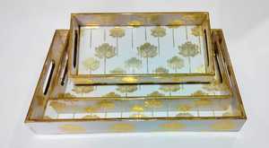Bandeja de Madera de Lujo con Esmalte Meena, Plato Decorativo para Servir Té y Aperitivos, Acabado Vintage, Hecho a Mano, Exclusivo - Product Image 1