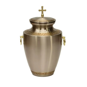 Urne funéraire en laiton doré satiné pour cendres humaines adultes, avec couvercle en forme de croix, urne commémorative en métal, récipient décoratif pour enterrement - Product Image 3