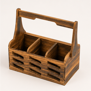 Wholesale Rustic Wooden Silverware <b>Caddy</b> With Ergonomic Handle 4-Compartment Flatware Utensil Holder For <b>Kitchen</b> Countertop - Product Image 5