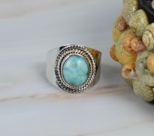 Larimar Gemstone <b>Ring</b> 925 Silver Blue Stone <b>Ring</b> Handmade Ocean Inspired Jewelry Boho <b>Statement</b> <b>Ring</b> Unique Artisan <b>Ring</b> - Product Image 2