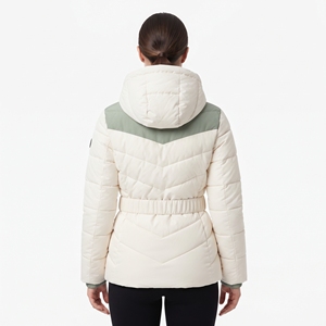 Women's Contrast Panel Puffer Jacket Hooded Quilted <b>Belted</b> Winter Coat Padded Outdoor Casual Fashion Outerwear Winter Jacket New - Product Image 6