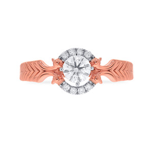 Anillo de Compromiso de Lujo con Halo Floral de Diamantes de Corte Redondo en Oro Rosa de 18K para Mujer, Anillo de Promesa de Boda Vintage Elegante, Joyería Fina - Product Image 3