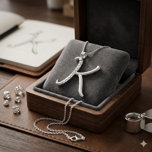 Custom K Initial Alphabet Letter Natural Diamond Brilliant Cut Charm <b>Pendant</b> 14K <b>Solid</b> White <b>Gold</b> Trendy Design Gift for women - Product Image 6