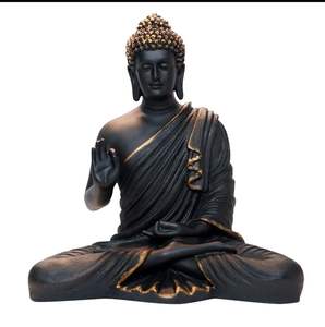 Statue de Bouddha assis en résine décorative, noir mat, 2 pieds, artisanale, Art déco, décoration de table, maison et jardin - Product Image 3