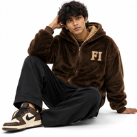 Veste marron à capuche en fourrure douce avec fermeture éclair intégrale de haute qualité, en molleton de coton pour homme, coupe oversize, avec poche avant, style streetwear, idéale pour le froid