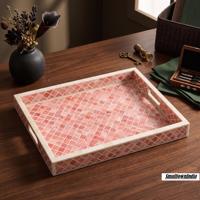 Plateau décoratif rectangulaire élégant en os incrusté à motif géométrique pour table basse