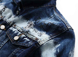 2026 Fashionable Casual Hand Drawn Letter Print Reversible Knitted Cotton Washed <b>Denim</b> <b>Jacket</b> Spring Style Men's <b>Jacket</b> - Product Image 5