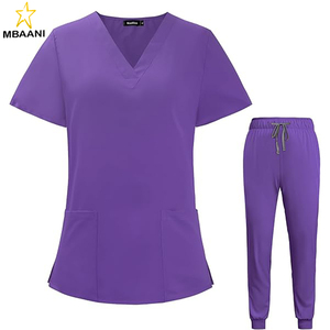 ชุดสครับสำหรับผู้หญิง เสื้อคอวีมีกระเป๋าและกางเกงสครับแบบมีเชือกผูก - Product Image 1