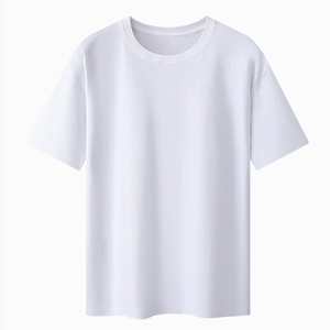 เสื้อยืดคอกลมทรงหลวมโอเวอร์ไซส์ผ้าฝ้าย 100% ระบายอากาศได้ดี สำหรับผู้ชาย สวมใส่สบายในฤดูร้อน ผ้าถักเนื้อนุ่ม ไม่มีลาย - Product Image 1