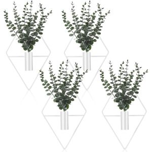 Ensemble de 4 jardinières suspendues géométriques bohèmes modernes, eucalyptus artificiel, vase en métal, support pour plantes d'intérieur, décoration murale pour salle de bain - Product Image 1