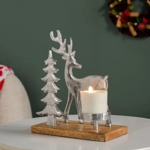 Christmas Deer & <b>Tree</b> Candle Holder – Metal Reindeer Tealight <b>Stand</b> with Wooden Base for Table Decor & Festive Decoration - Product Image 4