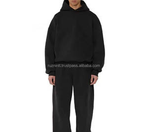 Survêtement d'hiver en molleton doux et léger 100% coton uni avec capuche et cordon de serrage, style streetwear pour adultes - Product Image 5